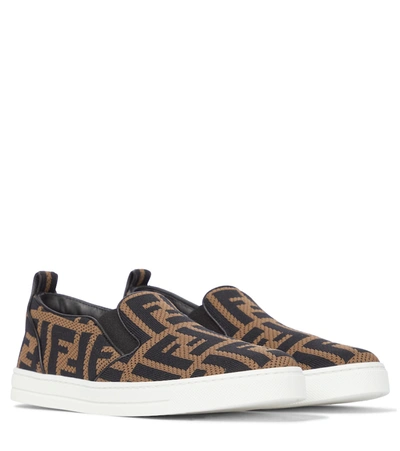 Shop Fendi Ff Jacquard Sneakers In Brown