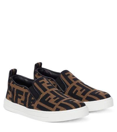 Shop Fendi Ff Jacquard Sneakers In Brown