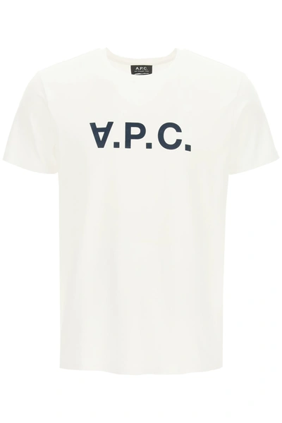 Shop Apc Flocked Vpc Logo T-shirt In Dark Navy (white)