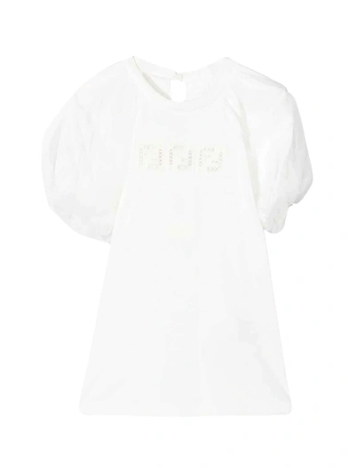 Shop Fendi Kids Ff Embroidered Puff Sleeve Top In White
