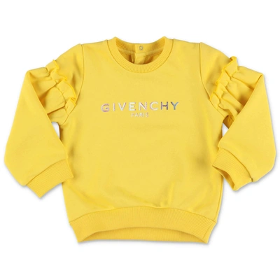 Shop Givenchy Kids Logo Printed Ruffle Detail Sweatshirt In Yellow