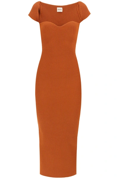 Shop Khaite Allegra Rib Knitted Midi Dress In Orange