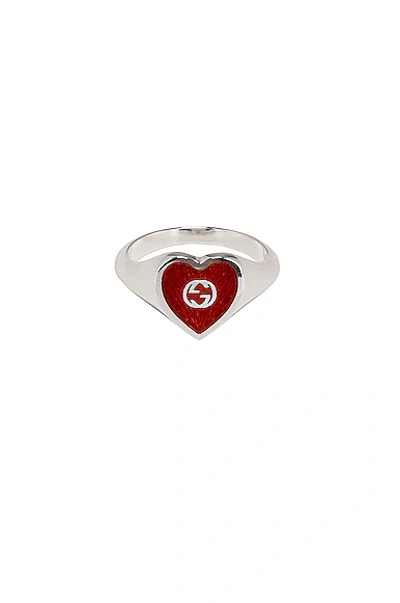Shop Gucci Xs Heart Ring In Silver & Red
