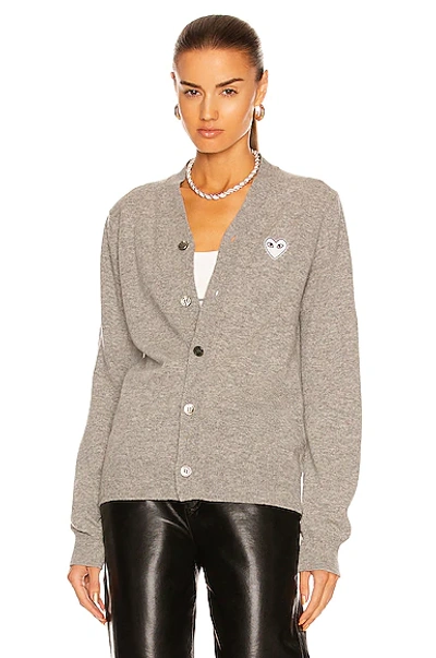 Shop Comme Des Garçons Play White Heart Cardigan In Light Grey