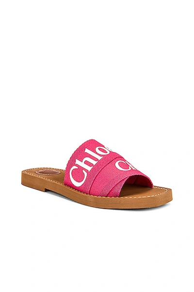 Shop Chloé Woody Canvas Slides In Hot Pink