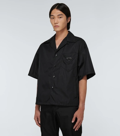 Prada Short Sleeve Collared Jacket Front Pocket In Black