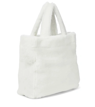 Prada Medium Logo Shearling Tote In White