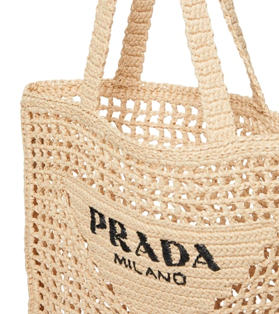Prada Small Logo Raffia Tote In Neutral