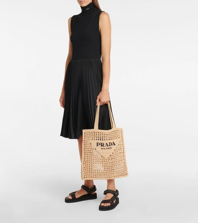 Prada Small Logo Raffia Tote In Neutral