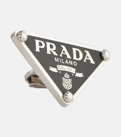 Prada Logo Clip-on Single Earring In Silver