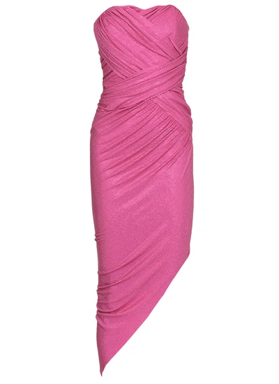 Shop Alexandre Vauthier Strapless Gathered Asymmetric Dress In Pink