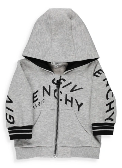 Shop Givenchy Kids Logo Printed Hooded Jacket In Grey