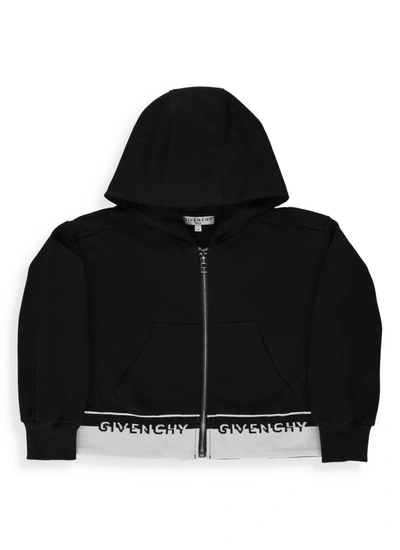 Shop Givenchy Kids Logo Waistband Zipped Hoodie In Black