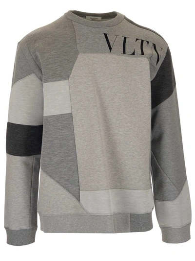 Shop Valentino Vltn Patchwork Crewneck Sweatshirt In Grey