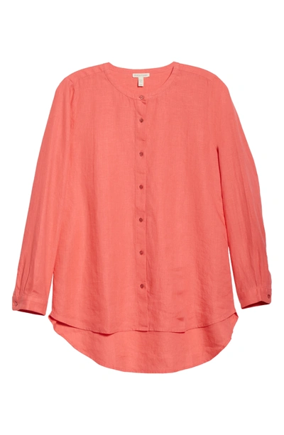 Shop Eileen Fisher Round Neck Linen Shirt In Pink Grapefruit