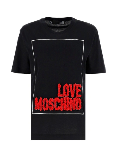 Shop Love Moschino Logo Embroidered Crewneck T In Black