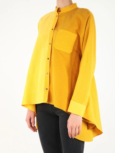 Shop Loewe Anagram Blouse In Linen And Silk In Yellow