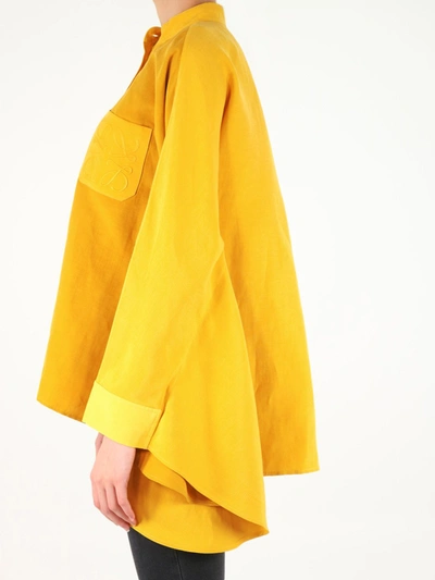 Shop Loewe Anagram Blouse In Linen And Silk In Yellow