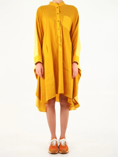 Shop Loewe Anagram Tunic Dress In Linen And Silk In Yellow