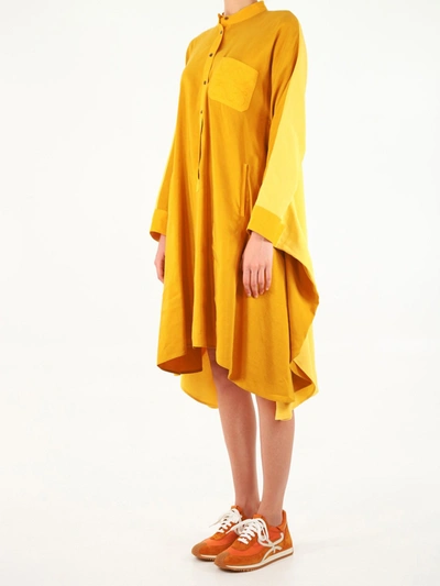 Shop Loewe Anagram Tunic Dress In Linen And Silk In Yellow