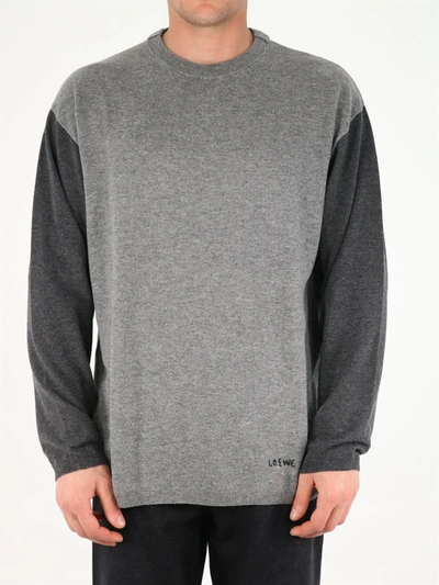 Shop Loewe Color Block Sweater In Grey