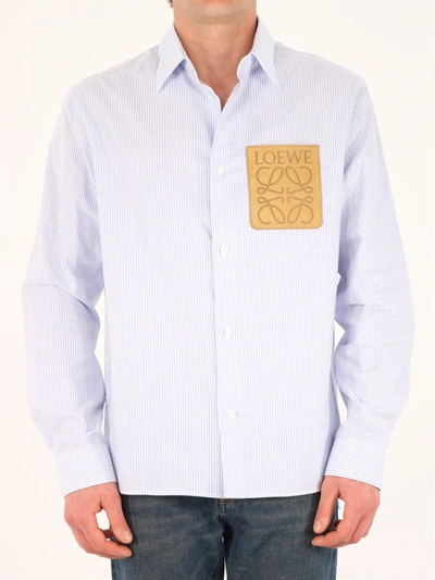 Shop Loewe Pocket Monogram Shirt In Light Blue