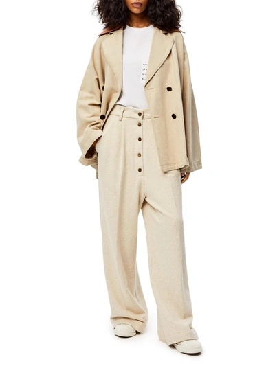 Shop Loewe Trapeze Peacoat In Cotton And Linen In Beige