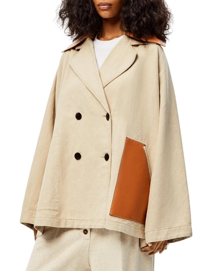 Shop Loewe Trapeze Peacoat In Cotton And Linen In Beige