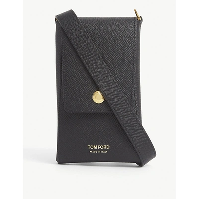 Shop Tom Ford Mens Black Logo-embossed Leather Envelope Bag