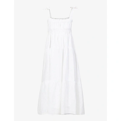 Shop Faithfull The Brand Womens Plain White Bellamy Sleeveless Linen Midi Dress Xs