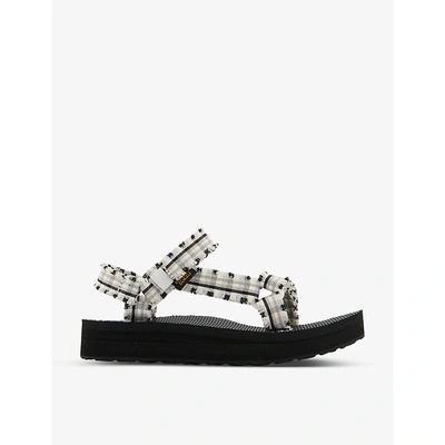 Shop Teva Midform Fray Frayed Recycled-polyester Sandals In White Black Check