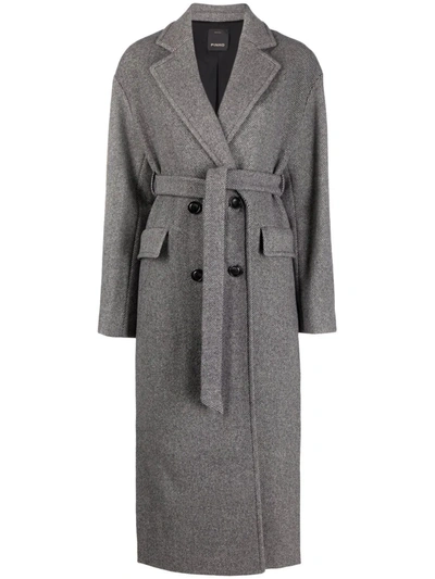 Shop Pinko Double-breasted Belted Coat In Grey