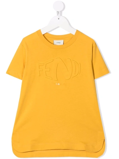 Shop Fendi Embossed-logo T-shirt In Yellow