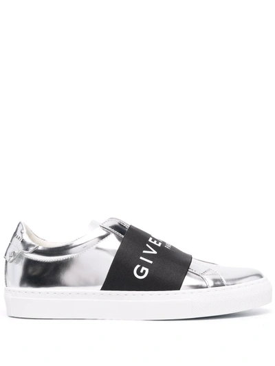 Shop Givenchy Metallic-effect Logo-print Trainers In Grey