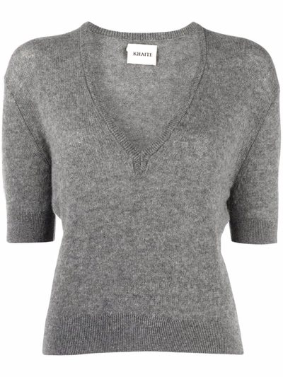 Shop Khaite V-neck Cashmere Top In Grey