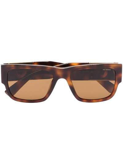 Shop Versace Medusa Stud Rectangle-frame Sunglasses In Braun
