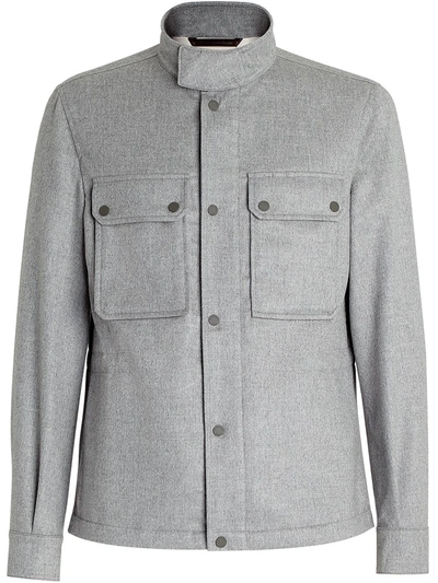 Shop Ermenegildo Zegna High-neck Shirt Jacket In Grau