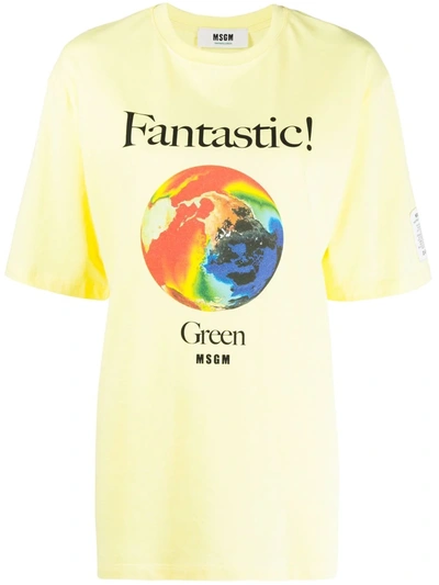 Shop Msgm Graphic-print Organic Cotton T-shirt In Yellow