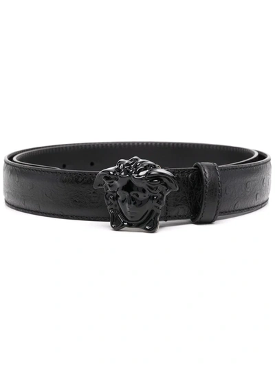 Shop Versace Medusa-head Plaque Buckle-fastening Belt In Black