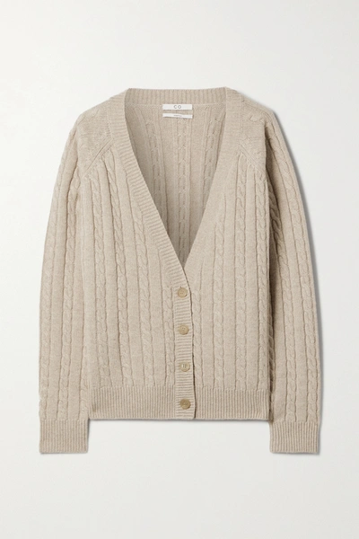 Shop Co Cable-knit Cashmere Cardigan In Brown
