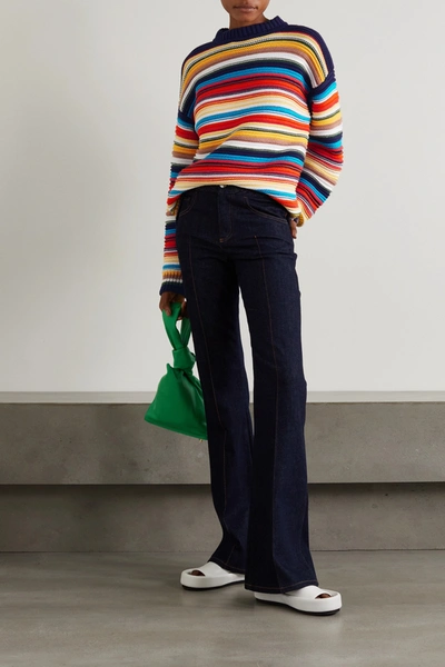 Victoria Victoria Beckham Multicolor Striped Crochet Jumper In Dark Blue |  ModeSens