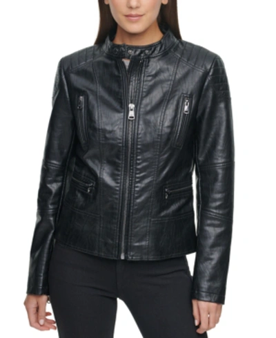 Shop Kenneth Cole Faux-leather Moto Jacket In Black