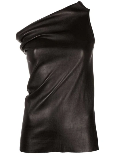 Shop Rick Owens Asymmetric Top In Black Leather