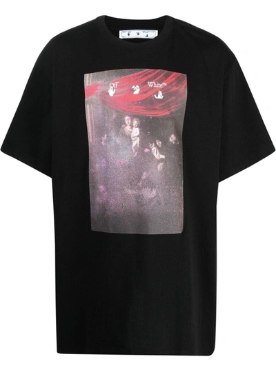 Shop Off-white Caravaggio Spray  Cotton T-shirt  With Print In Black