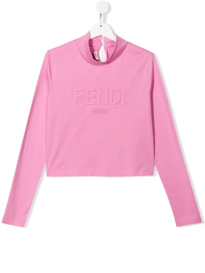 Shop Fendi Teen Embossed Logo Sweatshirt In Pink