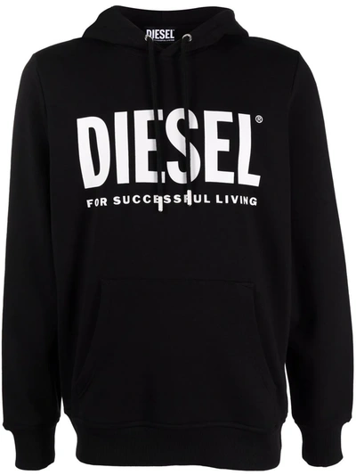 Shop Diesel Logo-printed Hoodie In Black