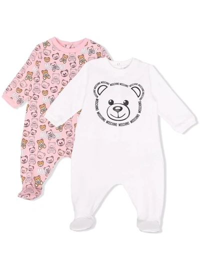 Shop Moschino Teddy Bear Print Babygrow In Pink