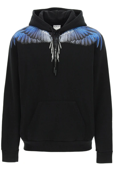 Shop Marcelo Burlon County Of Milan Wings Hoodie In Black,white,blue