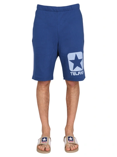 Shop Telfar Cotton Sweat Shorts Bermuda In Blu