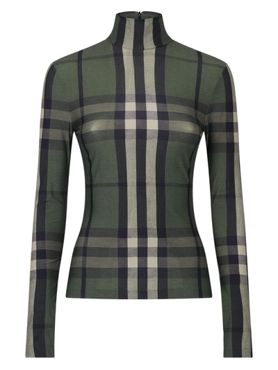 Shop Burberry Checked Top In Green